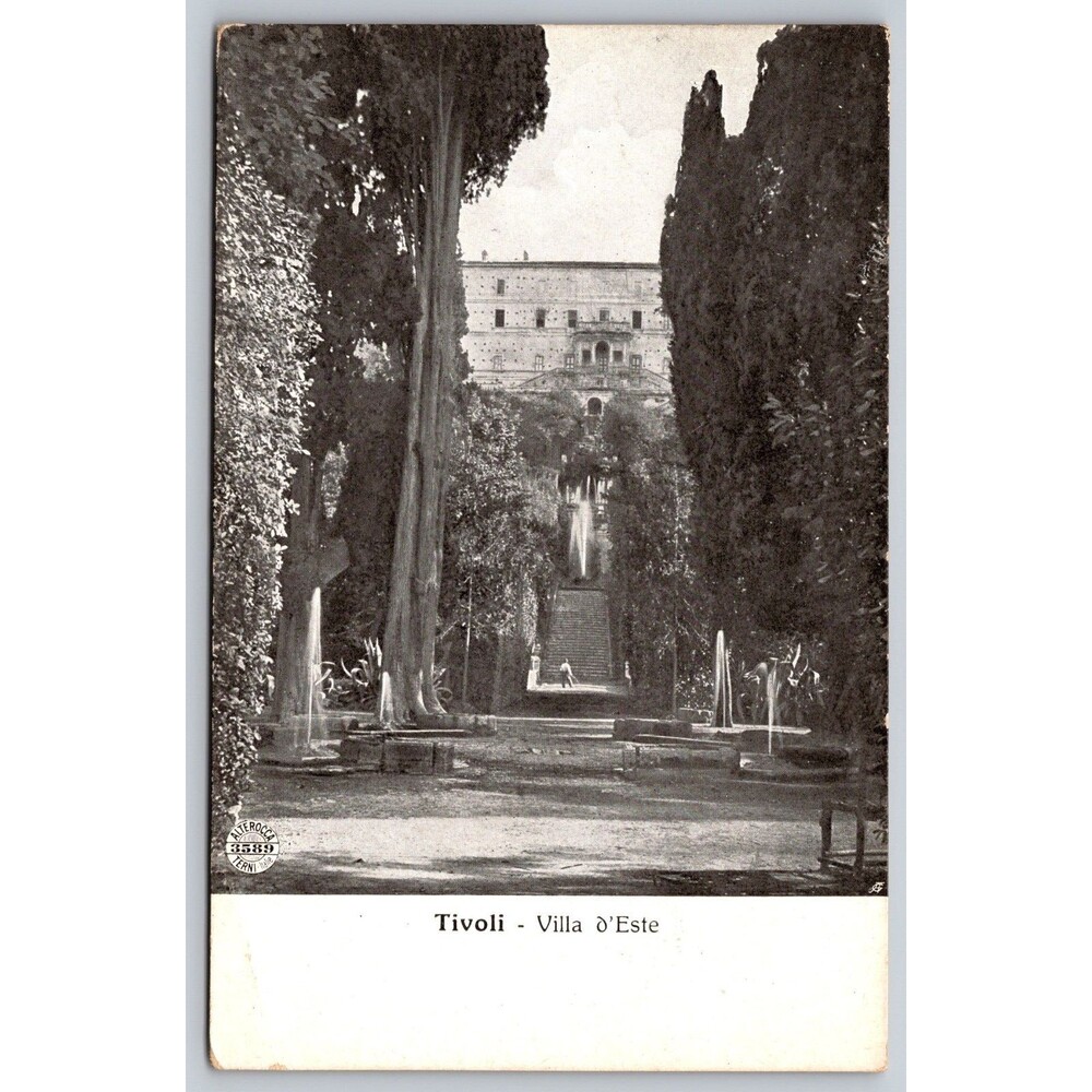 Tivoli Villa d'Este Vintage Postcard Italy Black & White Historic Landmark